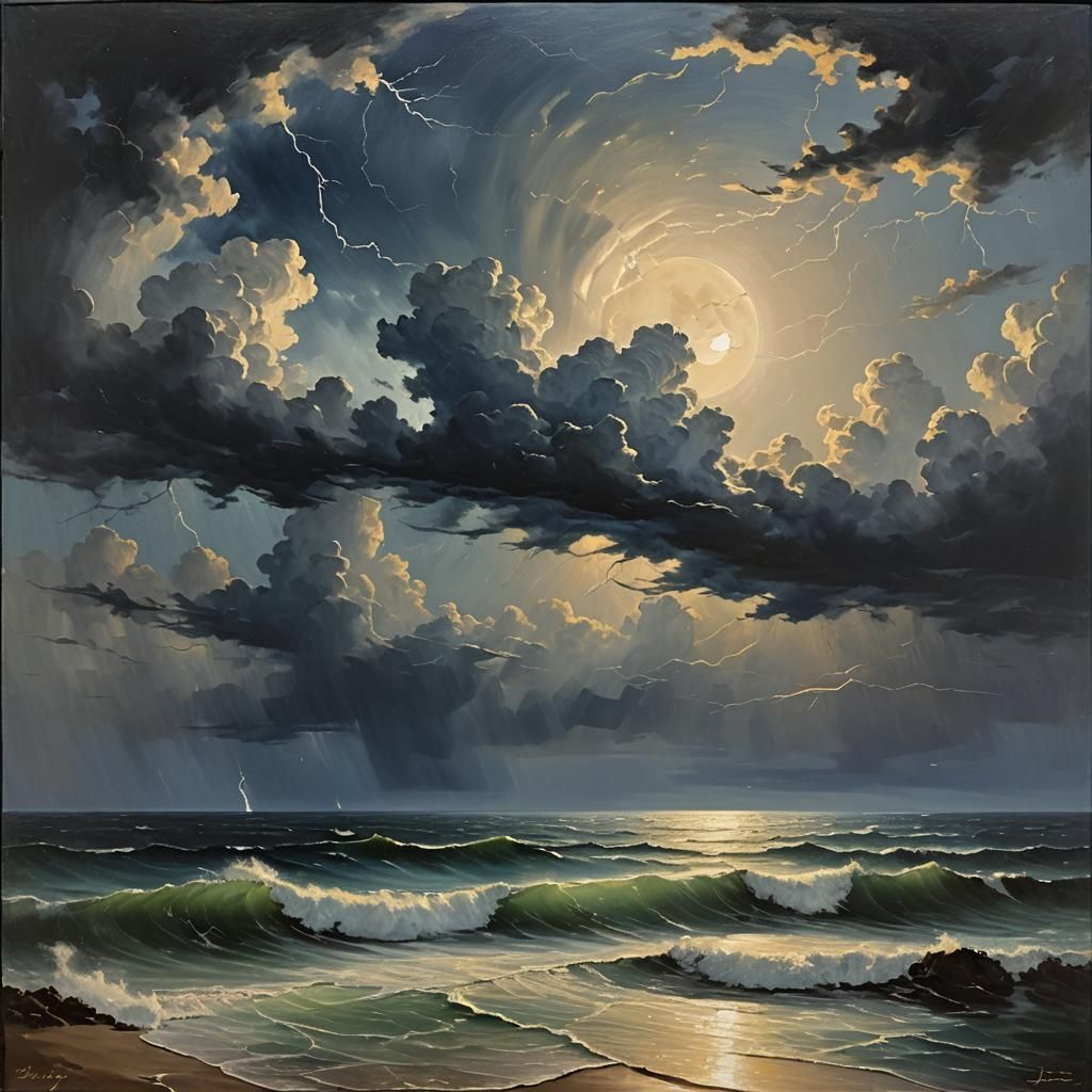 Stormy Ocean Night: An Oil Painting