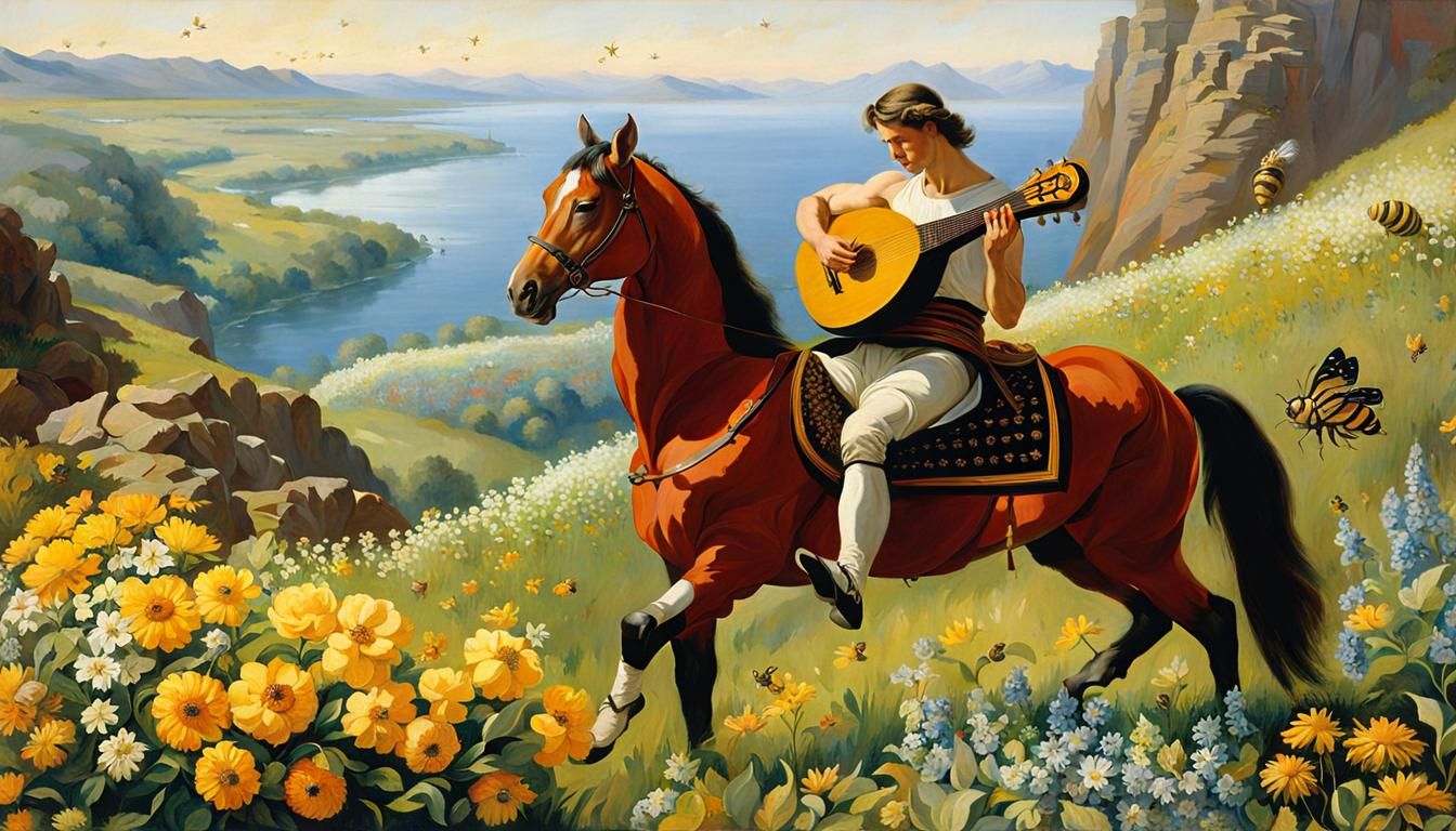 Centaur Lute Player in Floral Meadow