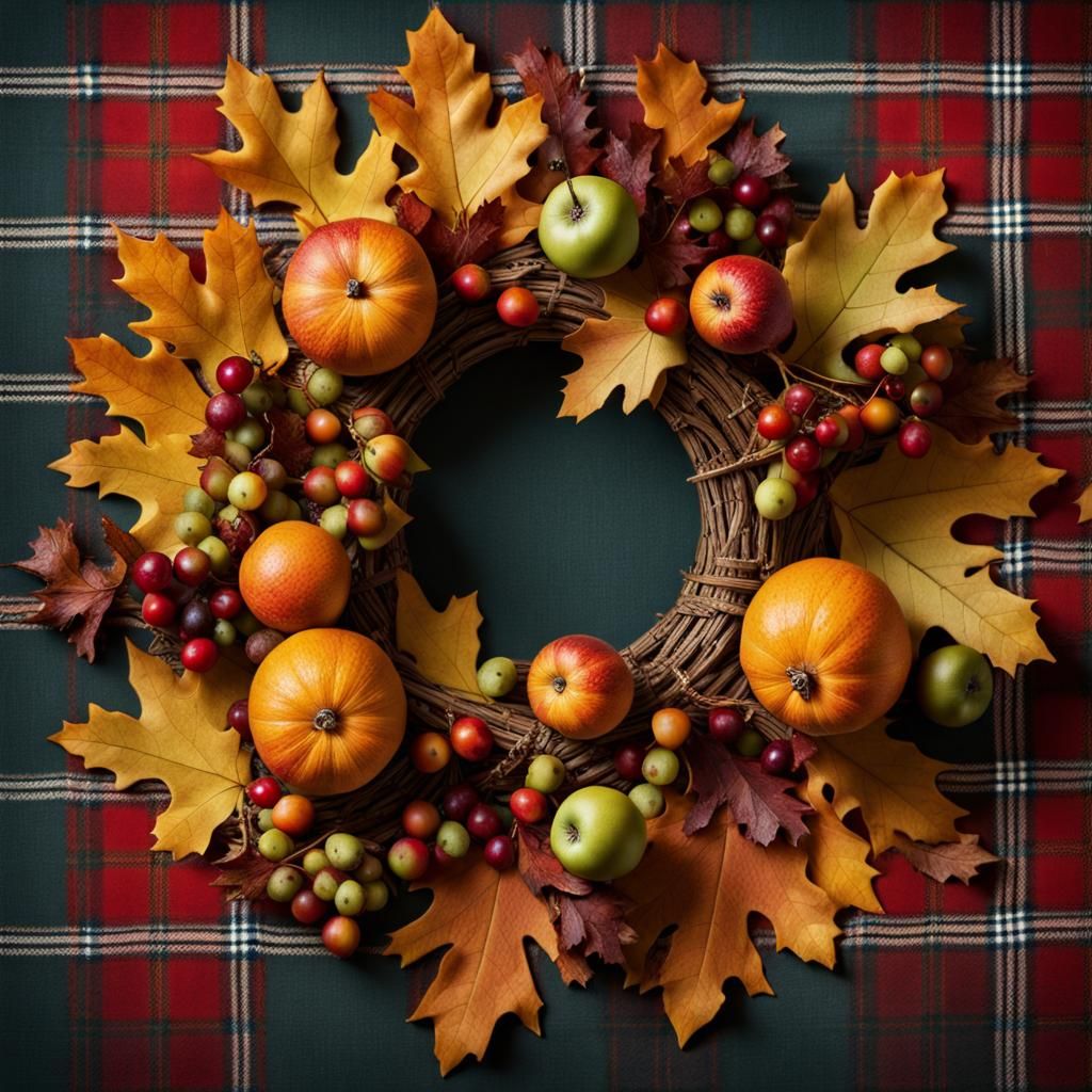 Autumn Still Life with Oak Leaves and Fruit