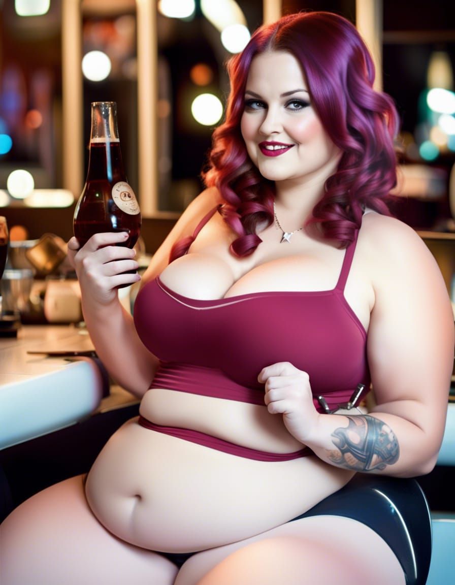 Futuristic Pin-Up Barmaid with Big Belly