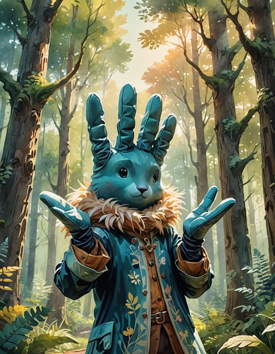 Giant Waving Goodbye in Serene Forest