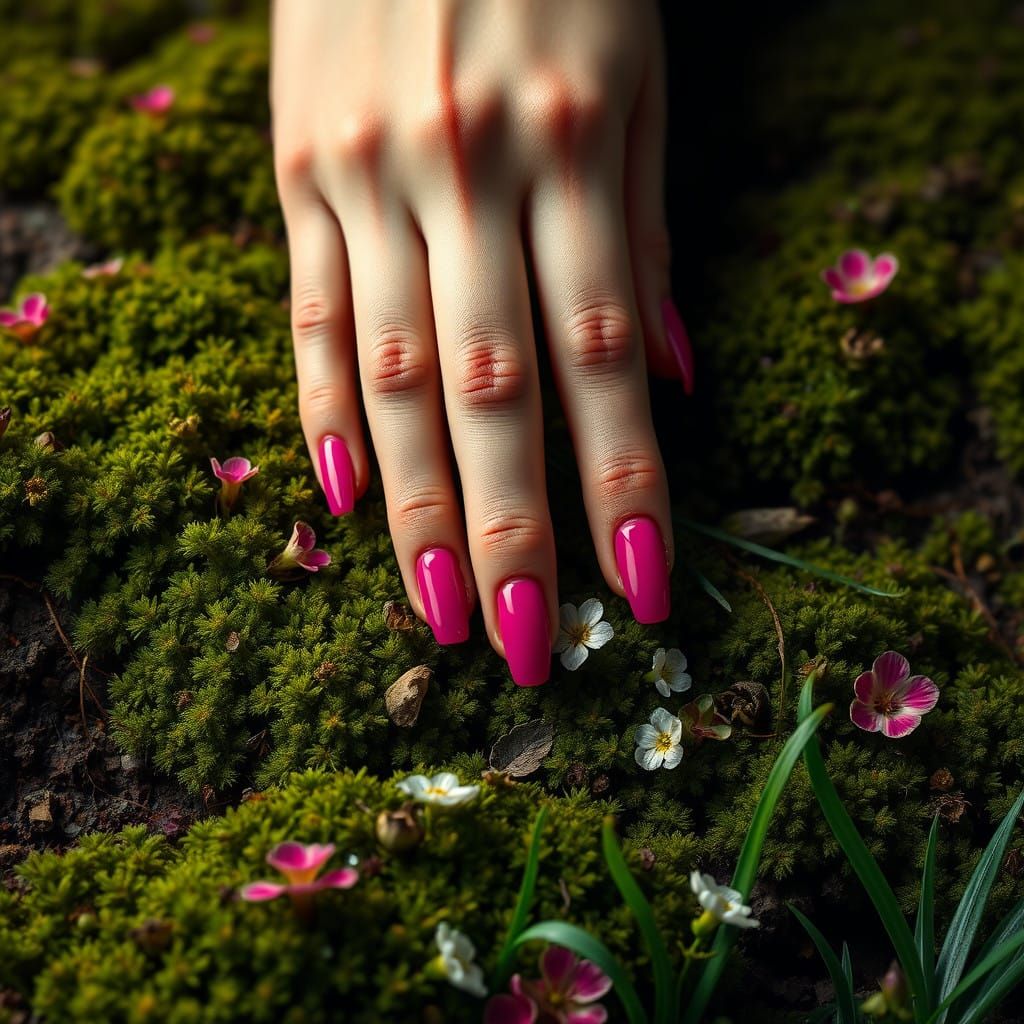 Ethereal Hand in Vibrant Mossy Landscape