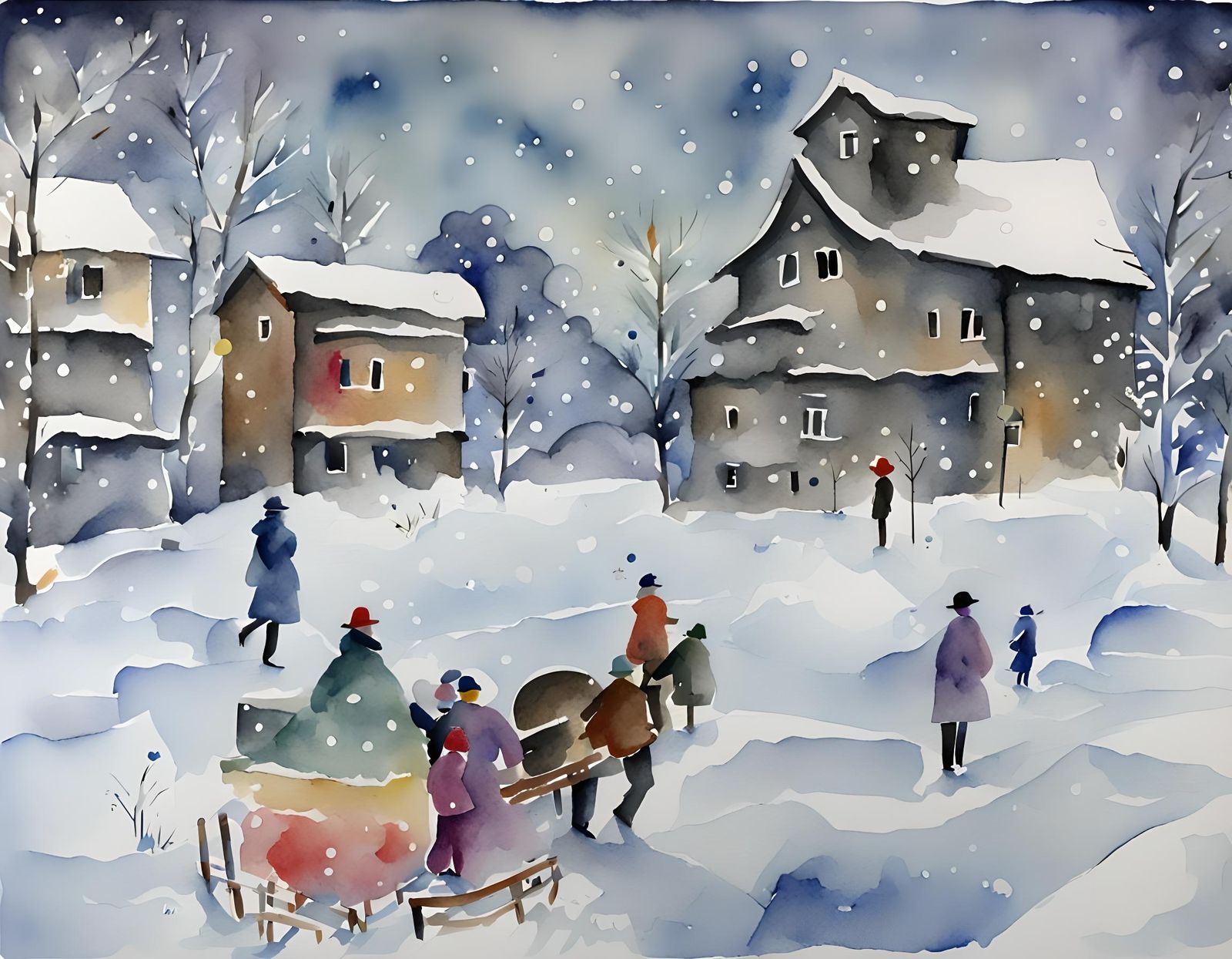 Kandinsky Style Watercolor Painting of Snow