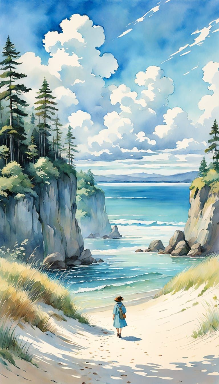 Impressionist Beach Scene with Soft Golden Light