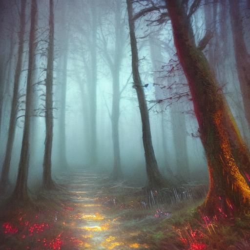 Mystic Tree with Glowing Runes in Ethereal Oil Painting