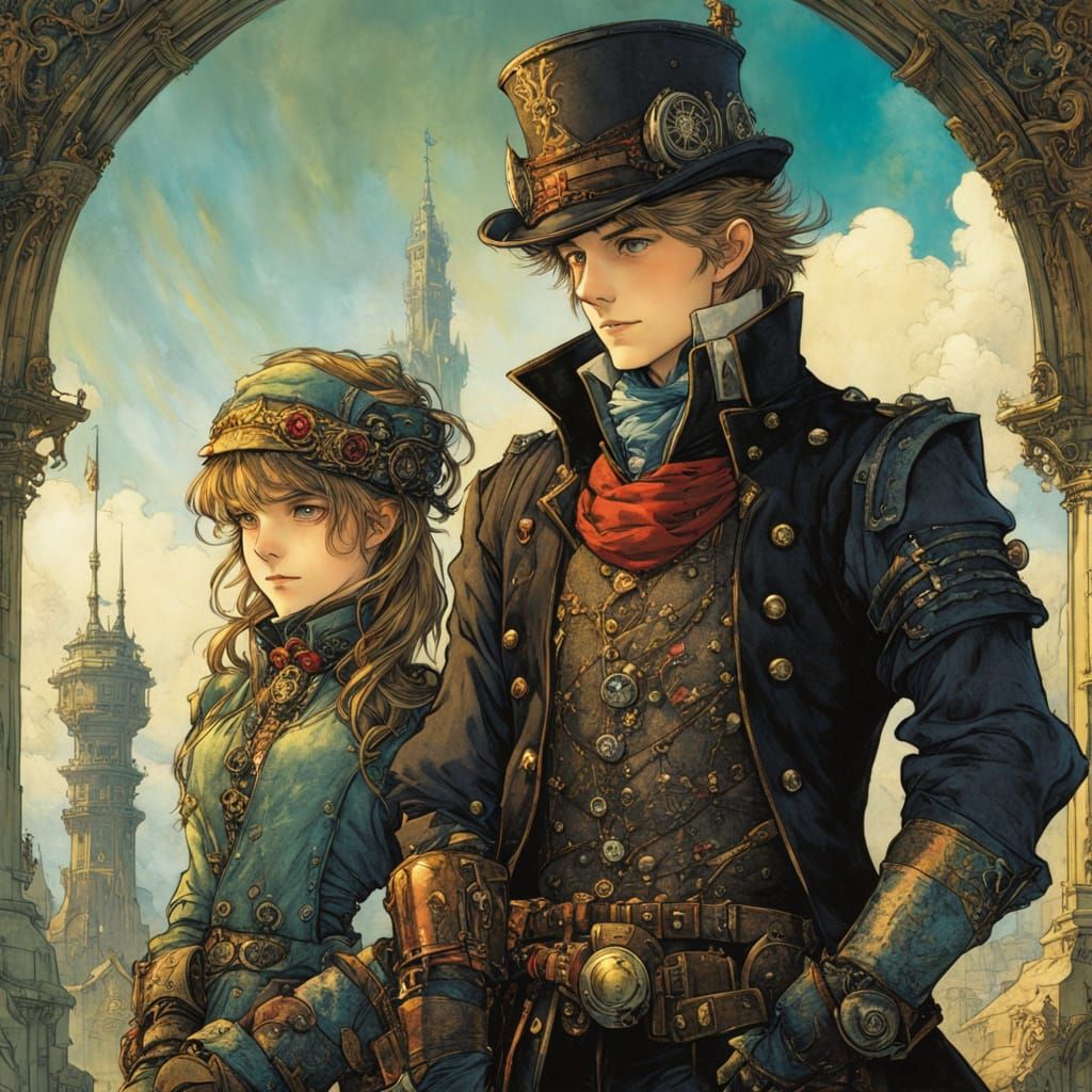 Steampunk Paladin and Engineer in Anime Style