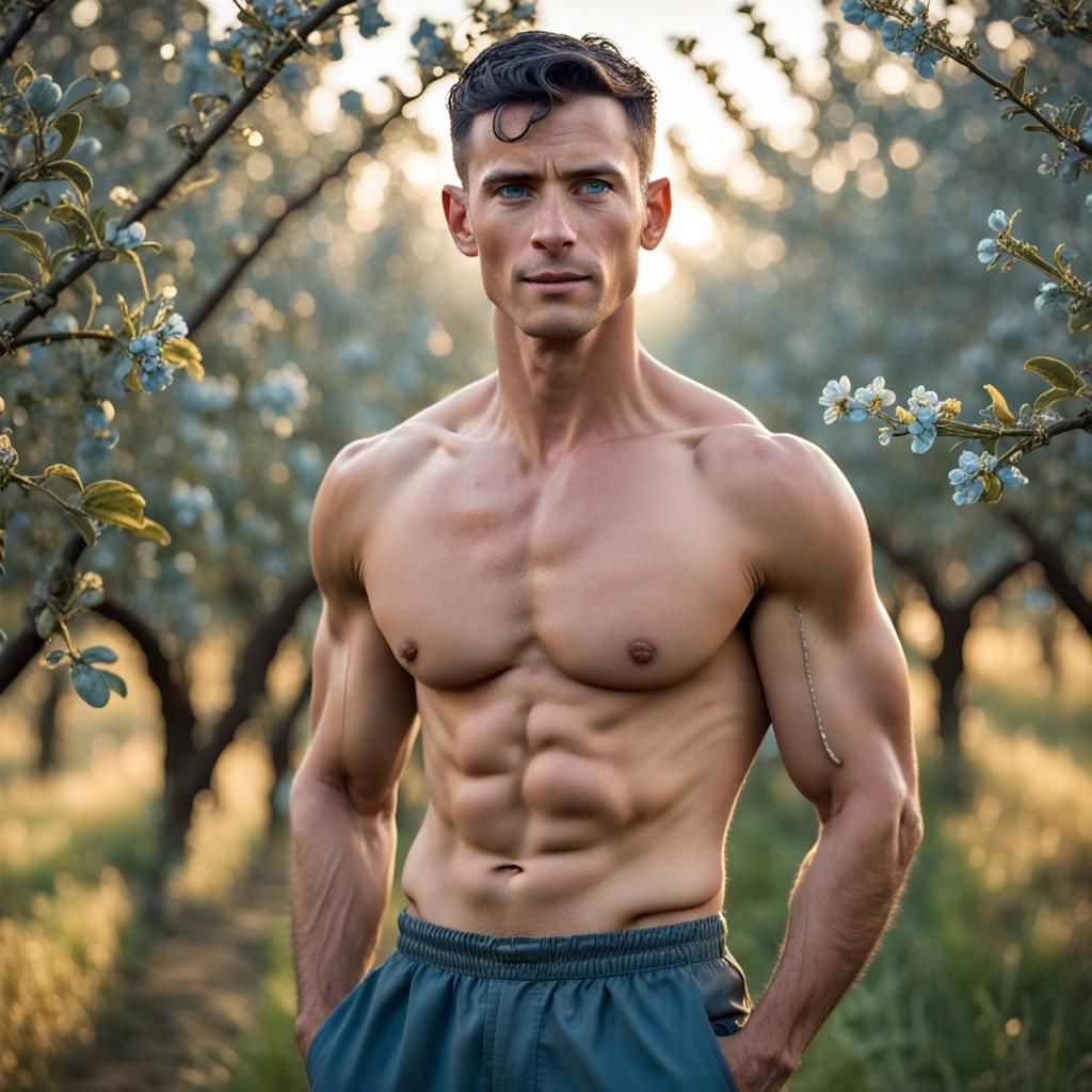 Soldier Returns Home Through Apple Orchard at Dawn