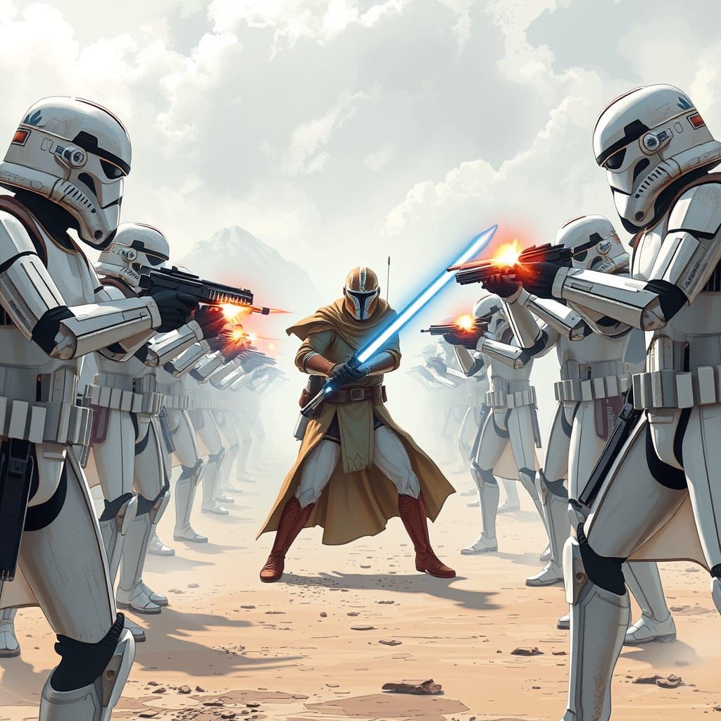 Jedi Knight Confronts Clone Troopers