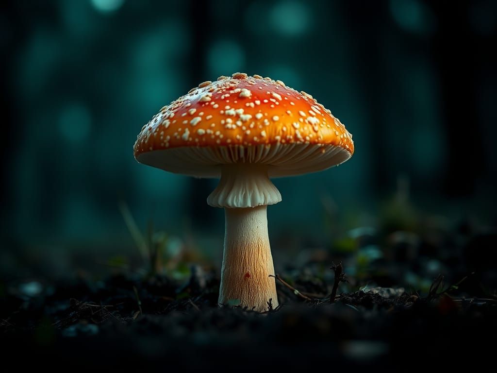 Mystical Mushroom in Dramatic Forest Lighting