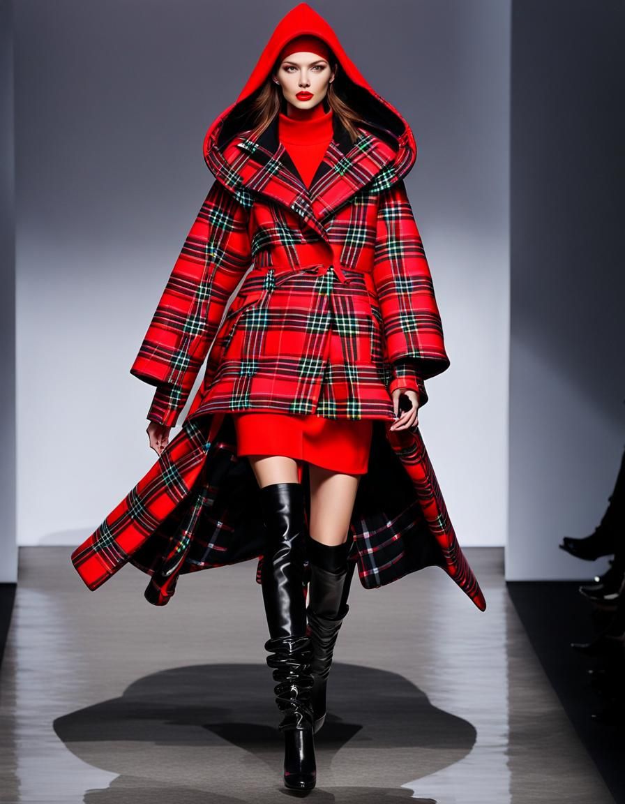 Neon Plaid Fashion Runway in Avant-Garde Style