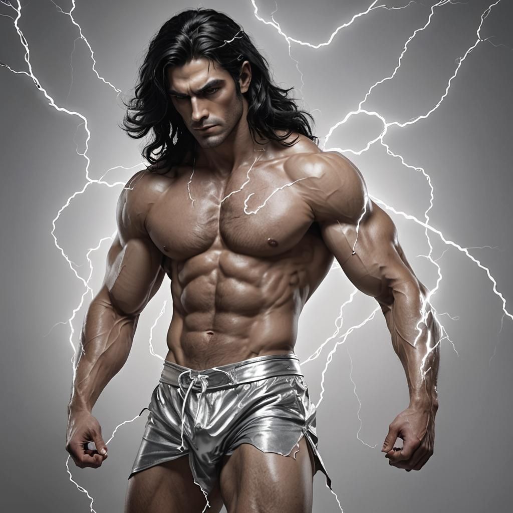 Electric Greek God with Long Black Hair