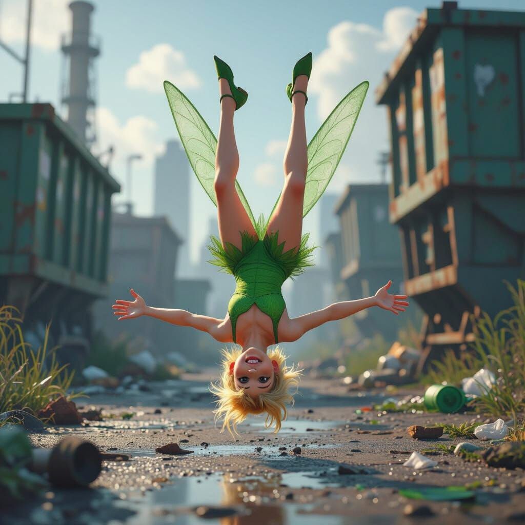 Tinkerbell Handstands in Urban Waste Disposal Site
