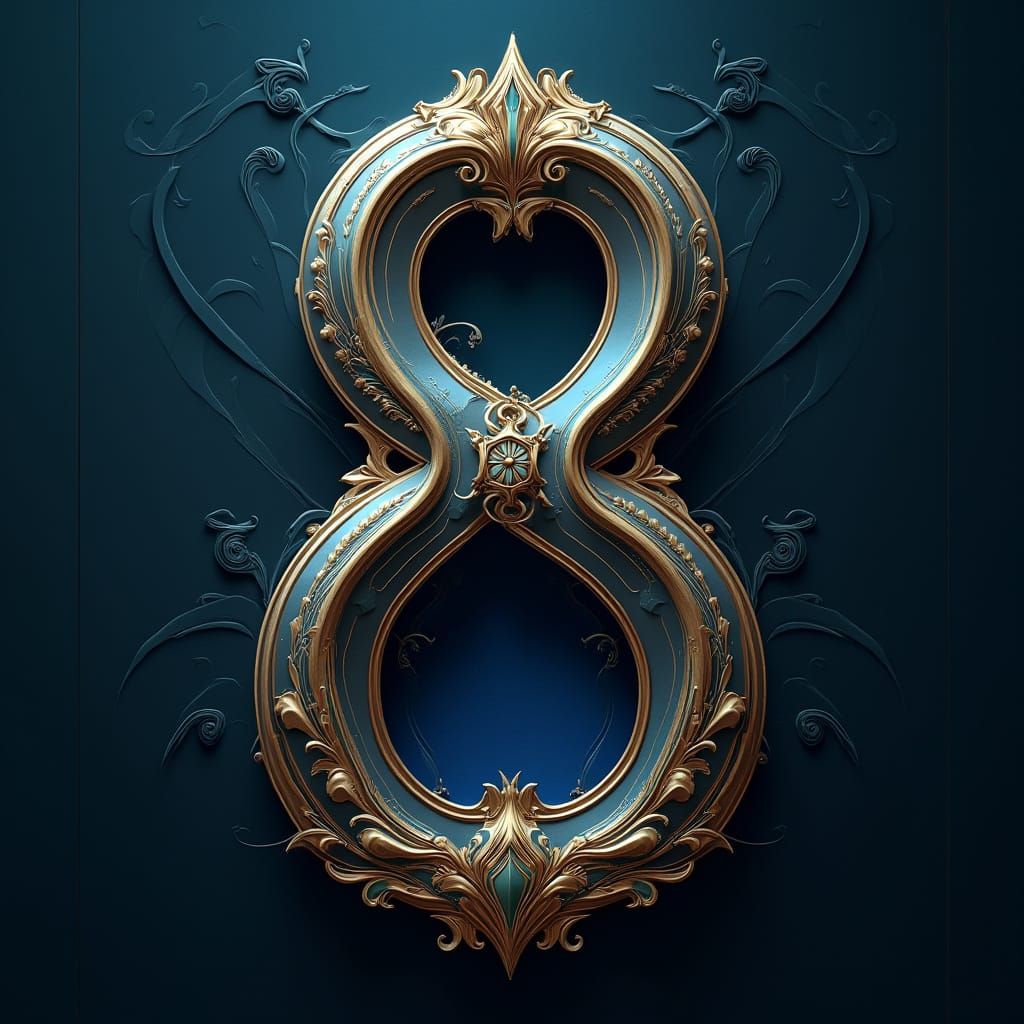 Luxurious Digit 8 in Art Nouveau Futurism