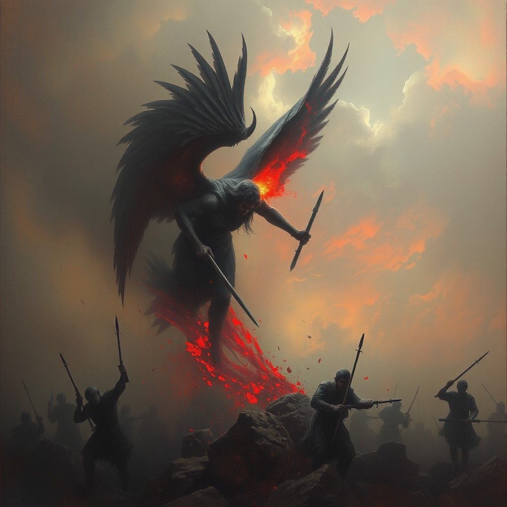 Fallen Angel: Scarlet Descent in Gothic Horror Style