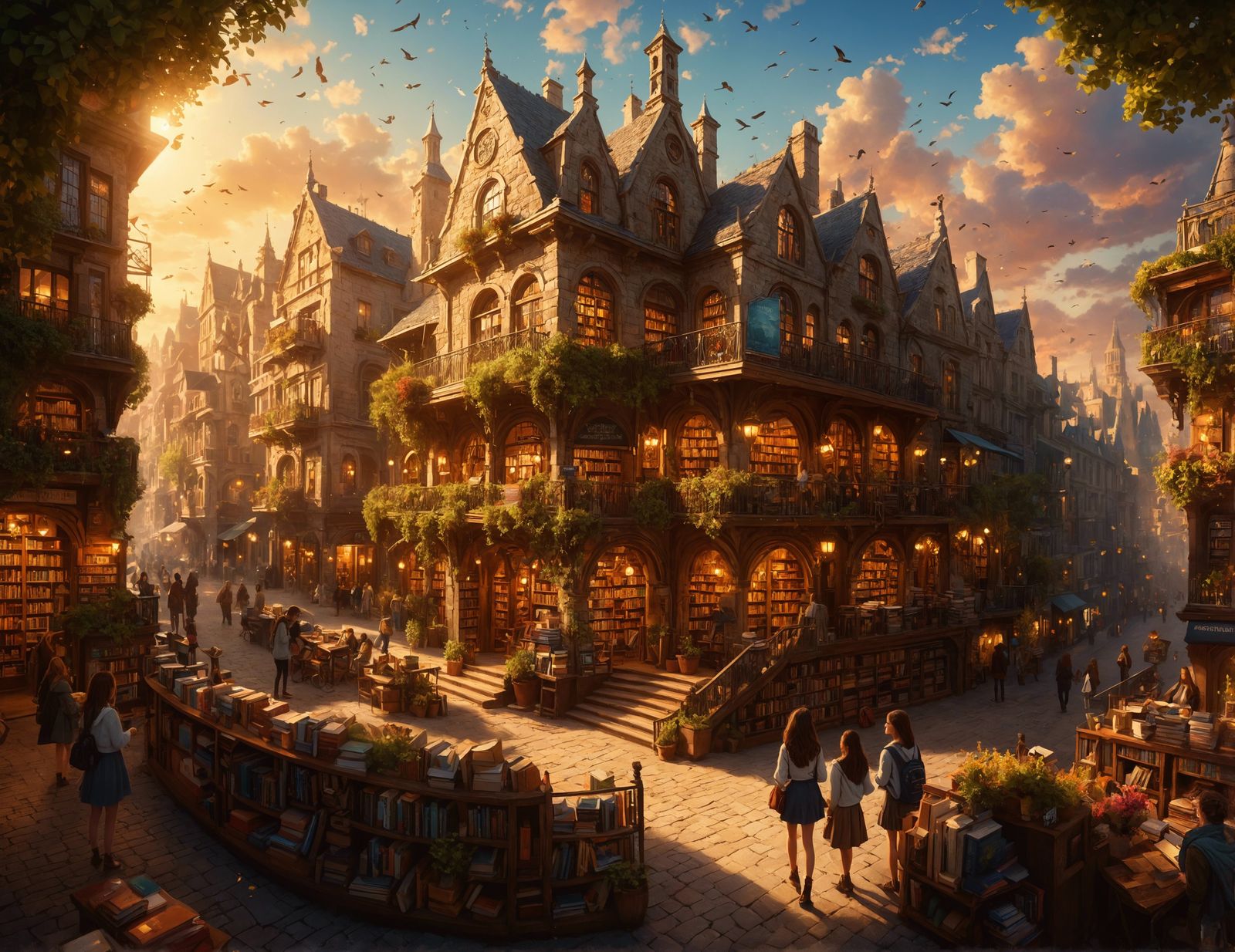 Mystic Bookstore Scene with Young Woman