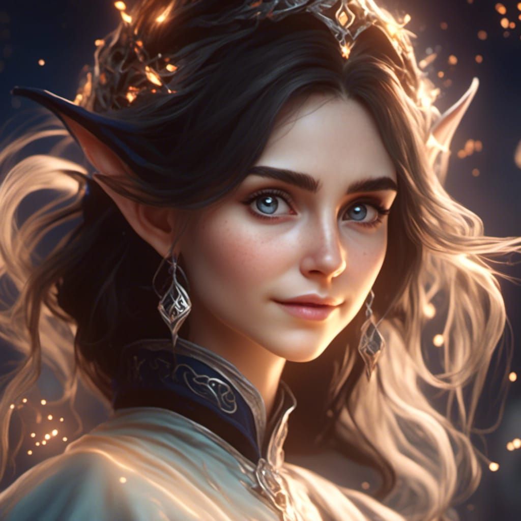 Hyperrealistic Silver-Haired Elf Wizard Portrait