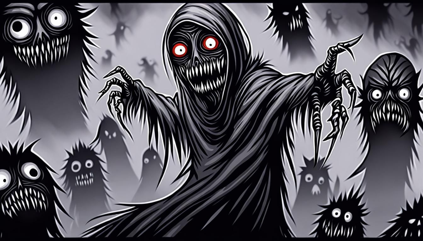 Sinister Creature Emerges from Mist in Charcoal Drawing