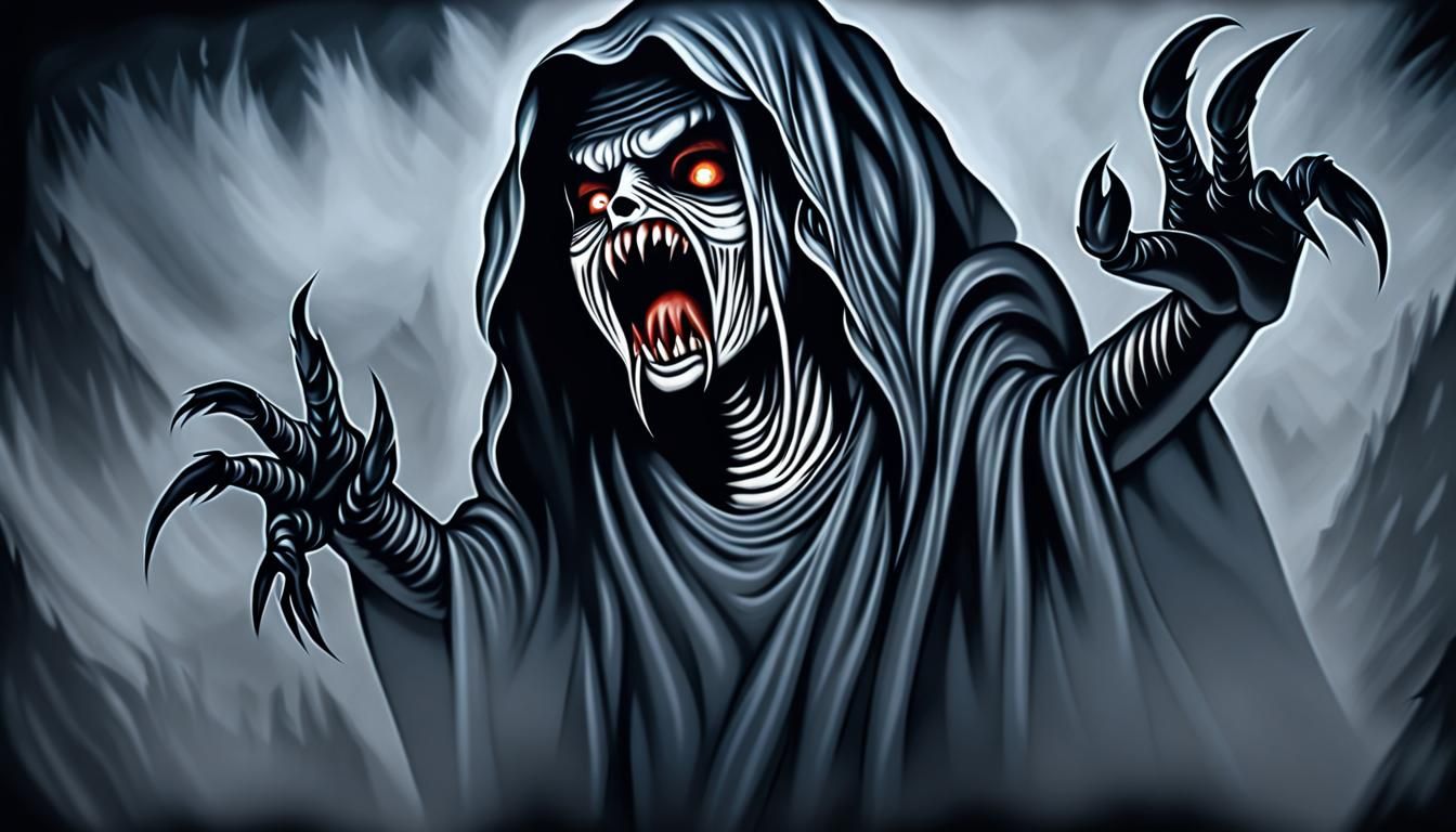 Sinister Creature Emerges from Mist: Charcoal Drawing