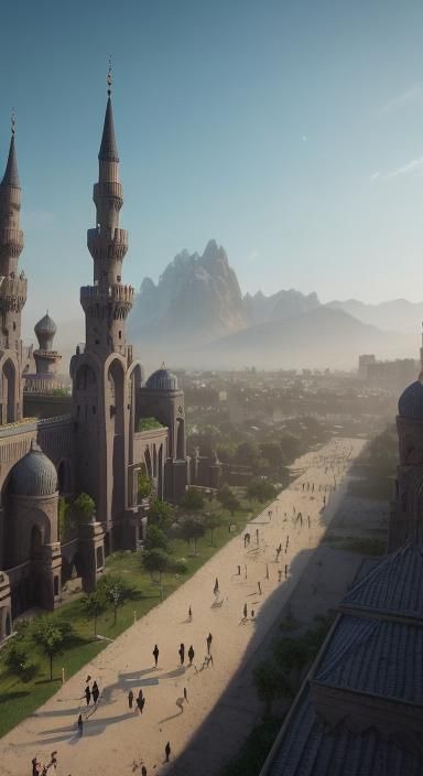 Family Mosque Visit in Islamic Geometric Style