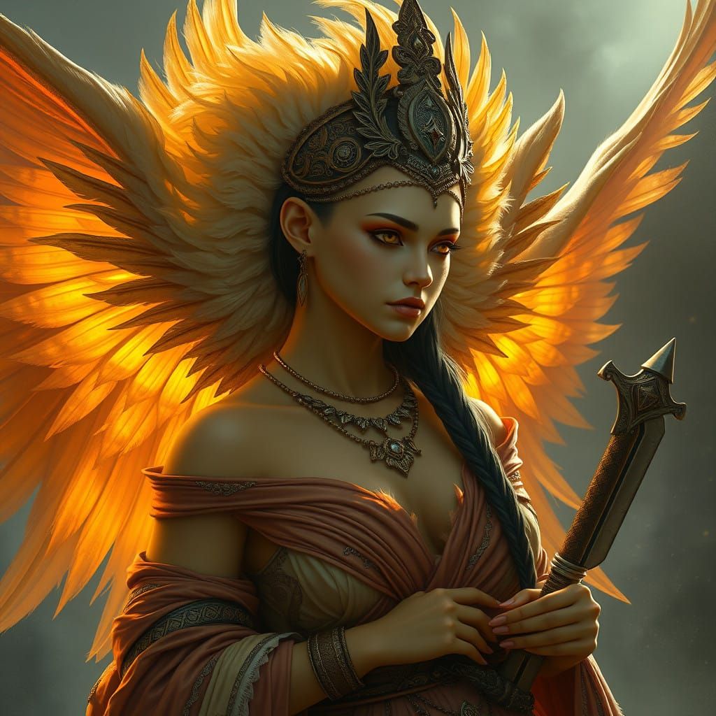 Goddess of Starvation: A Tall, Feathered Maiden with Tangeri...