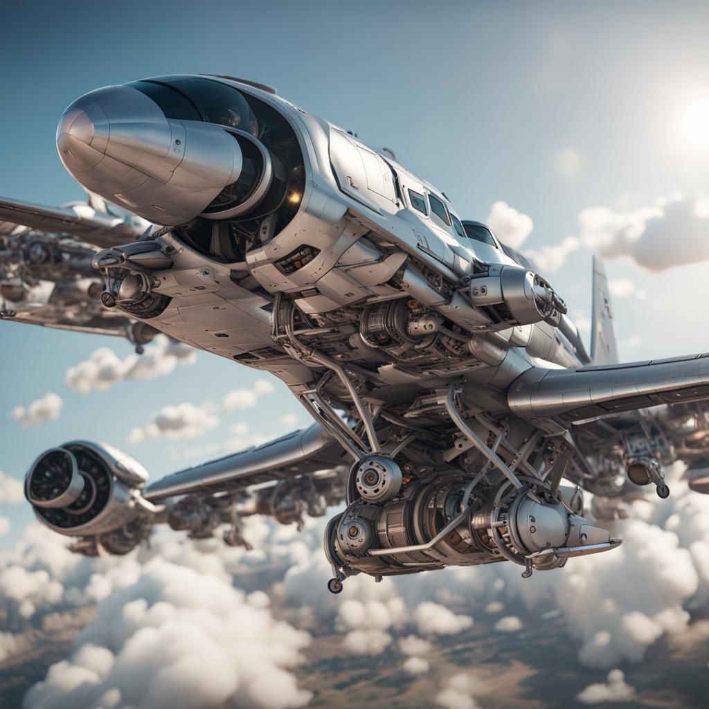 Futuristic Airplane Evading Enemies in Sci-Fi Sky