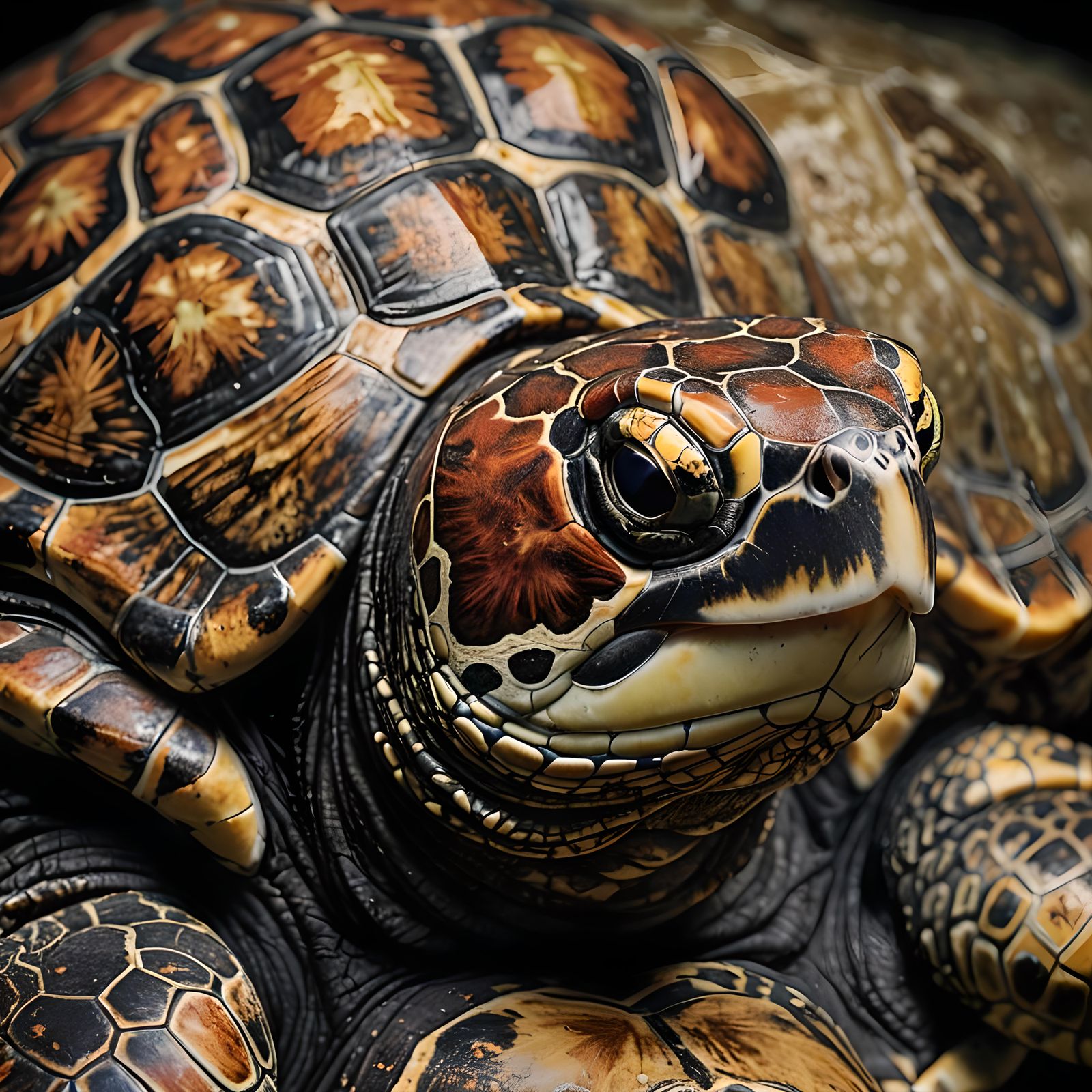 Surreal Close-Up Portrait of a Hawksbill Turtle