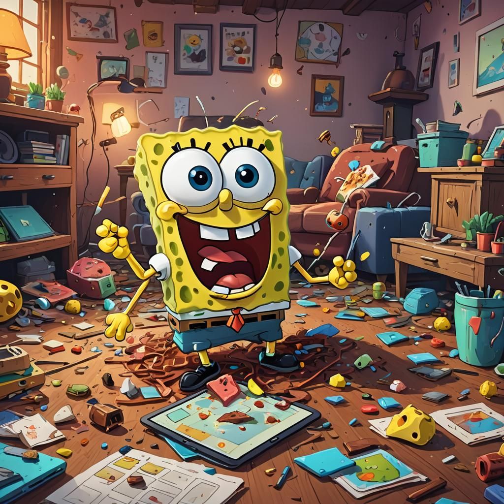 SpongeBob Plays Homescapes with Roaches: Cartoon Illustratio...