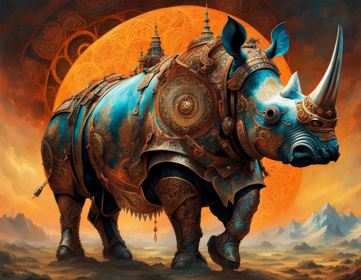 Steampunk Rhino in Persian Fantasy Style