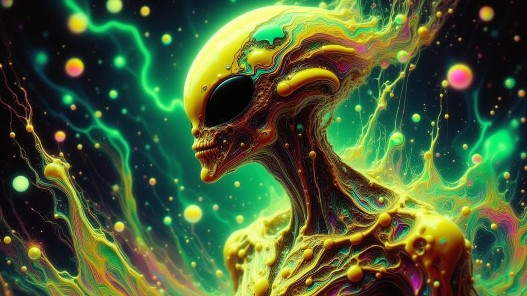 Alien Silhouette in Metallic Yellow and Jewel Tones