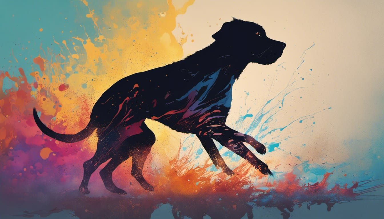 Dramatic Dog Silhouette in Splash Art Style