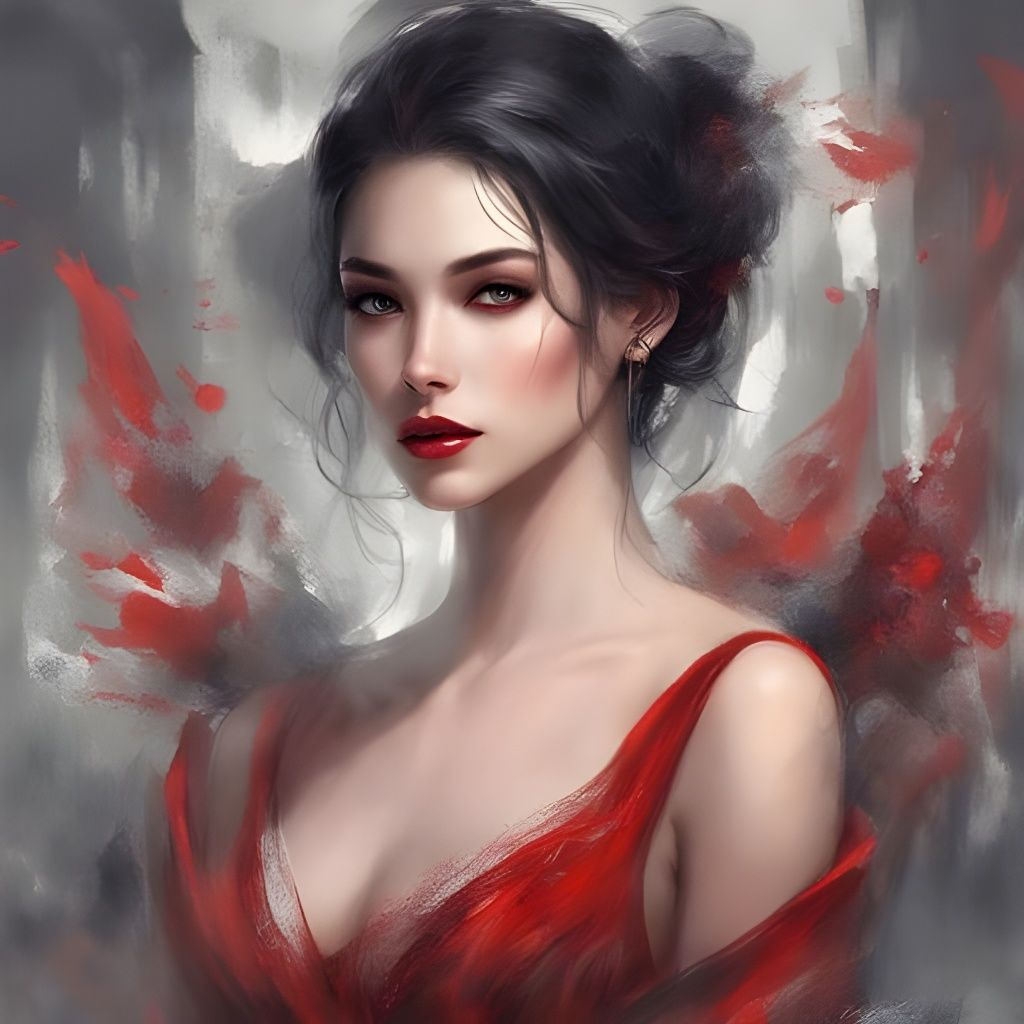 Beautiful Woman with Dark Hair, Fantasy Art Style