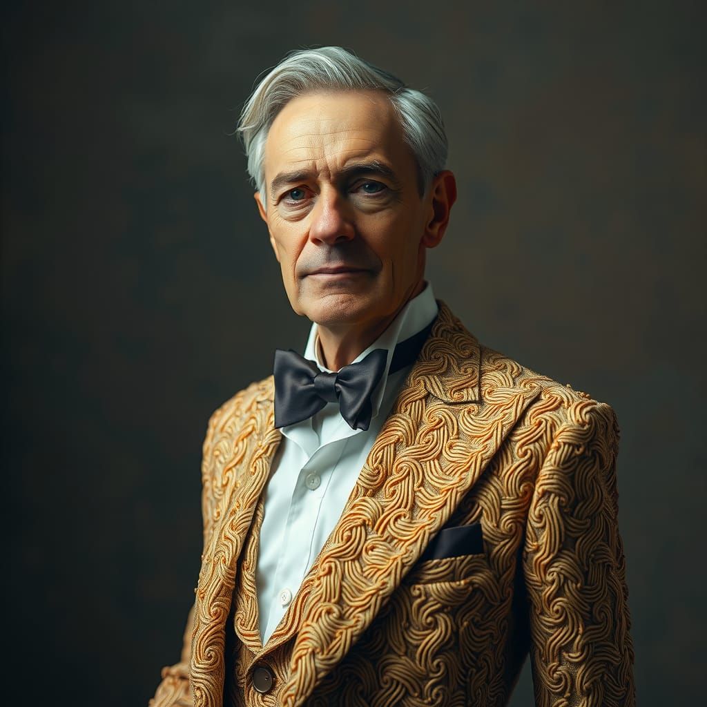 Elegant Man in Ramen Noodle Couture