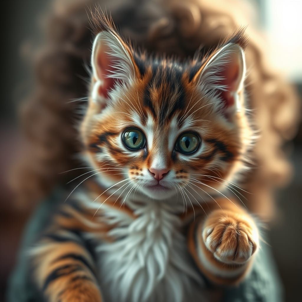 Adorable Patched Kitten with Big Green Eyes