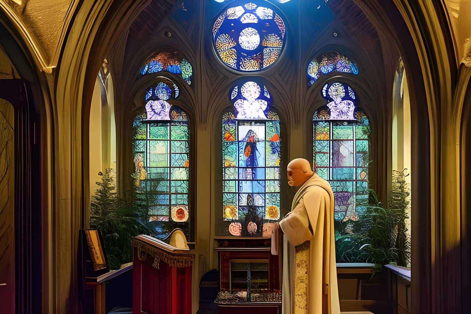 Franciscus at Benedictine Abbey in Detailed Digital Art