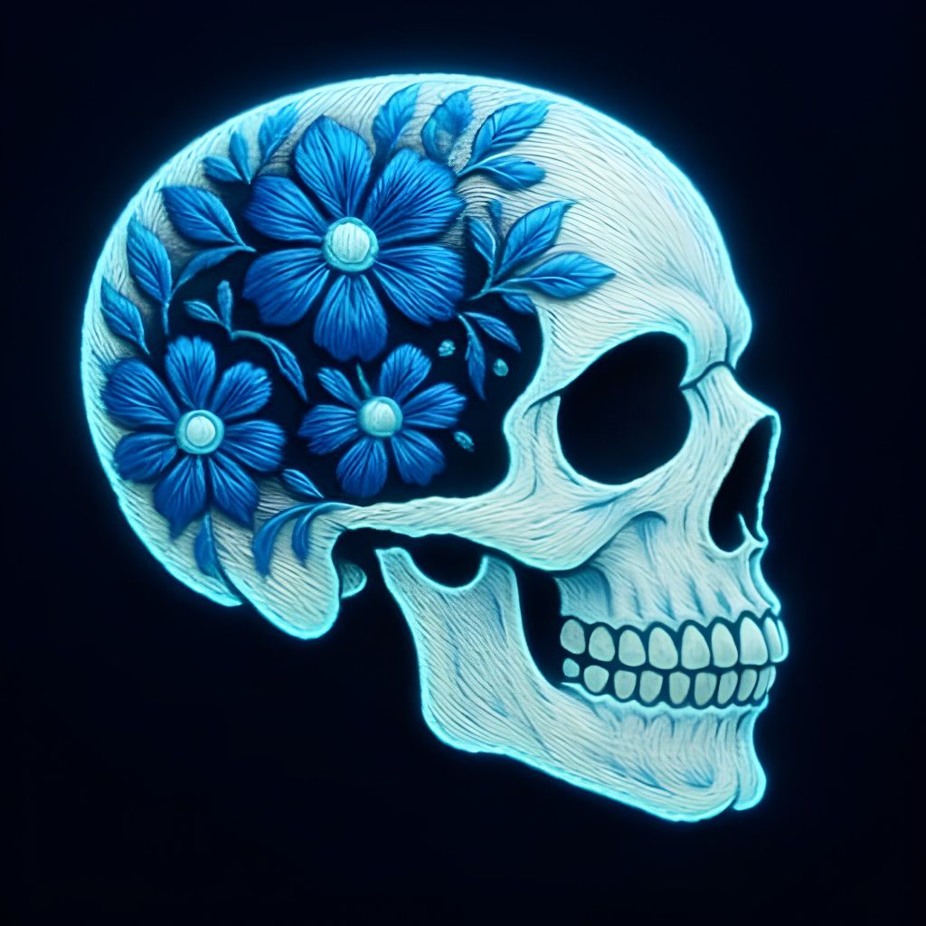 Floral Skull in Luminous Embroidered Fantasy Style