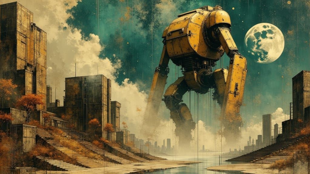 Gigantic Robots Destroy Alien City Under Twin Moons