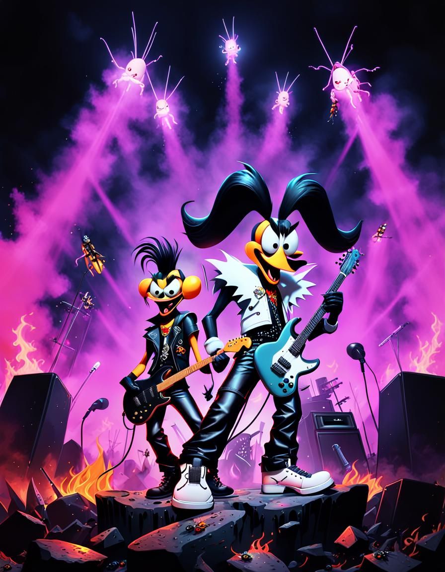 Daffy and Bugs as Cartoon Metal Rock Band