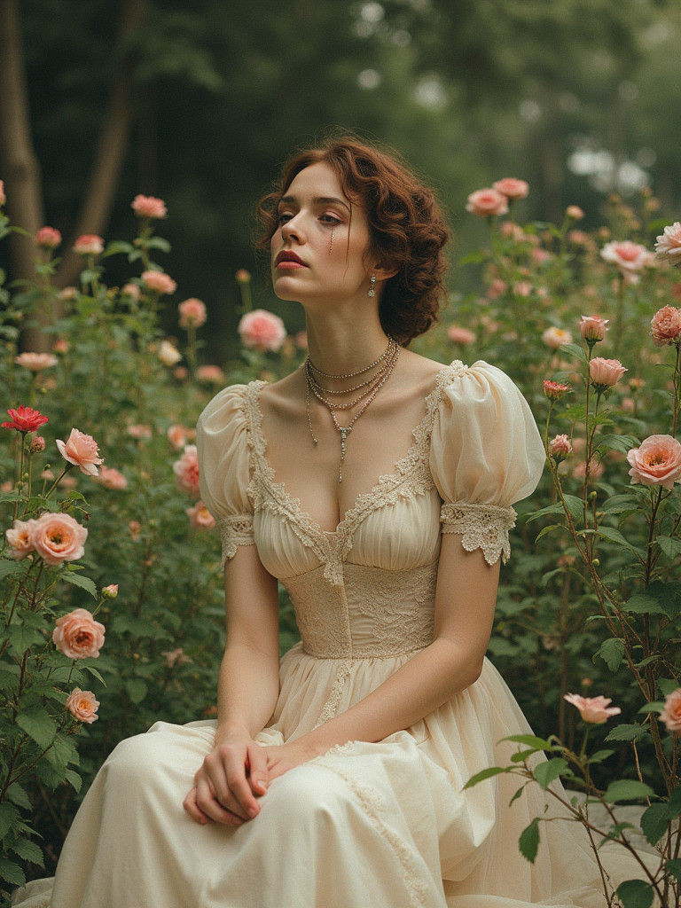 Elegant Woman in Garden with Chains, Waterhouse Style