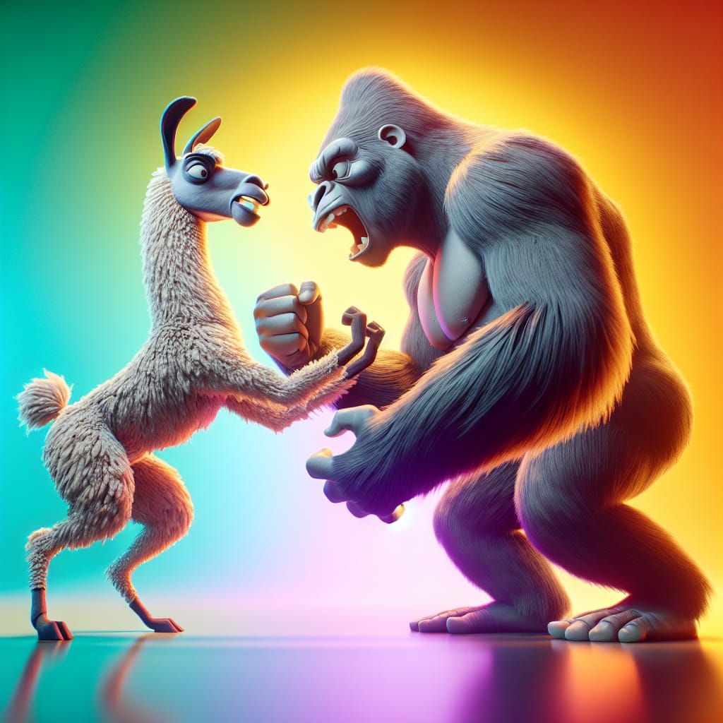 Llama and Gorilla Locked in Animated Contest