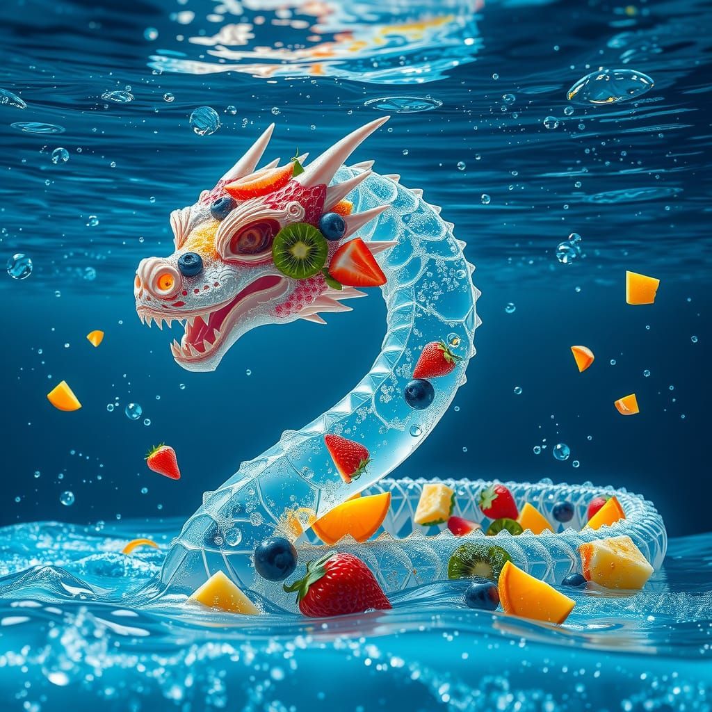 Colossal Serpentine Dragon in Effervescent Water Realm