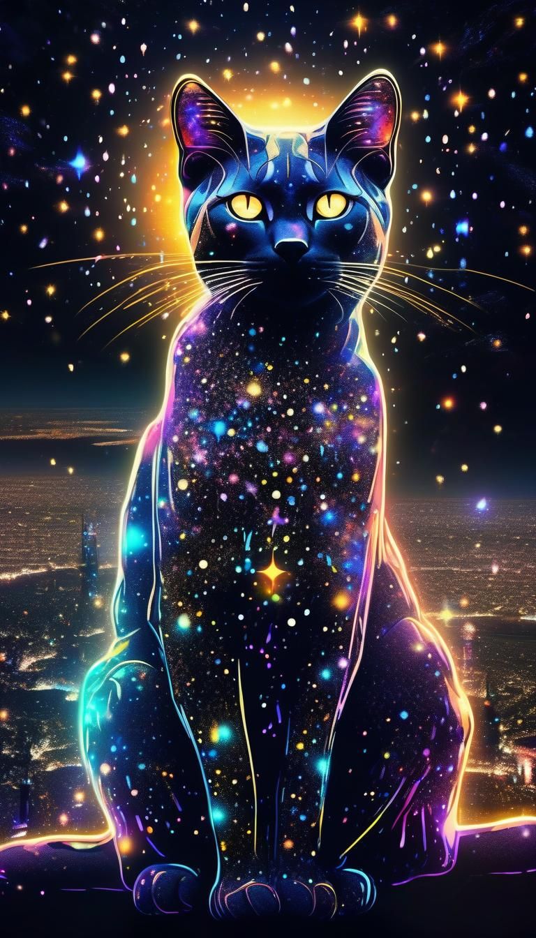 Cosmic Cat Girl: Surreal Digital Art with Glowing Effects