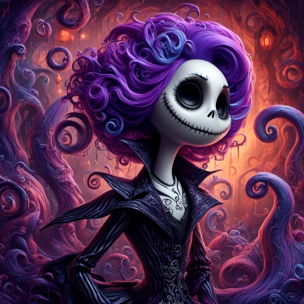 Jack Skellington Drag Queen Portrait in Tim Burton Style