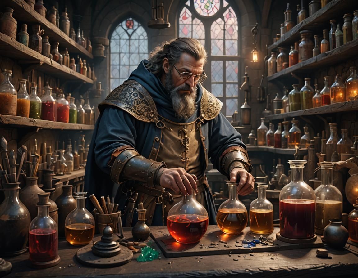 Medieval Alchemist in His Lab: Fantasy Concept Art