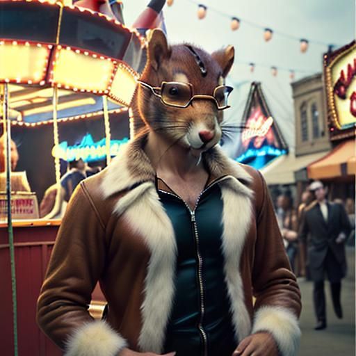 Man in Squirrel Costume Smoking at Carnival