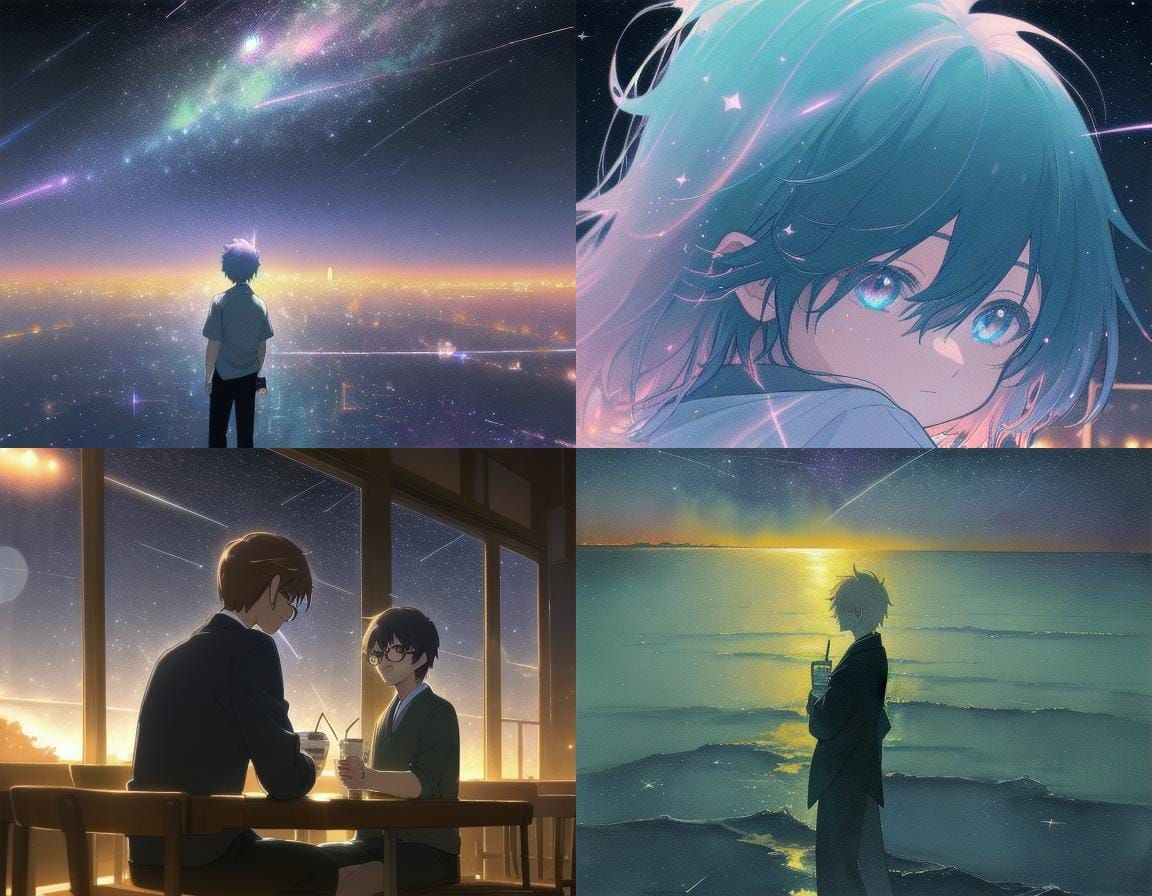 Anime Boy Watches Starry Night Cafe View