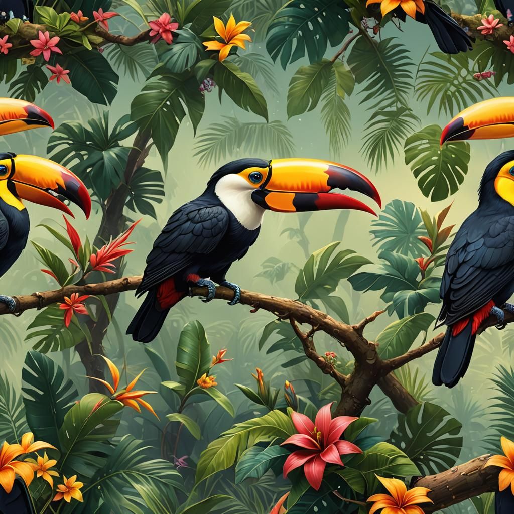 Colorful Toucan Painting in Detailed Fantasy Style