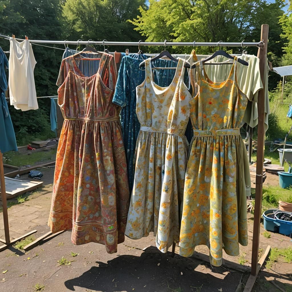 Solarpunk Dresses on Drying Line