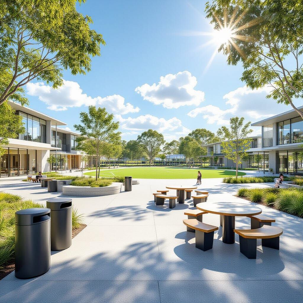 Modern Schoolyard with Oval on a Sunny Brisbane Day
