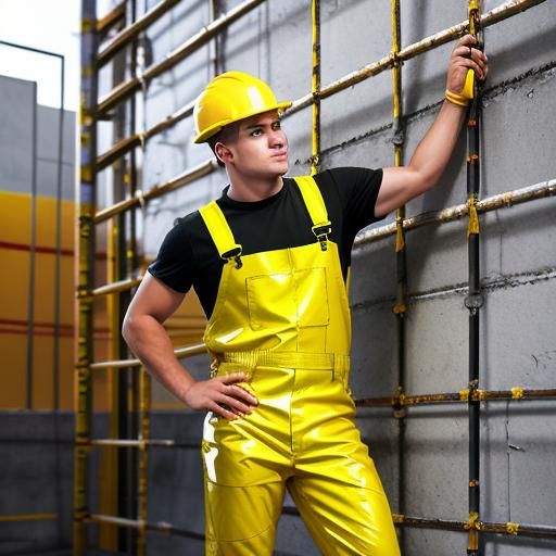 Construction Worker Climbing Ladder in High-Visibility Gear