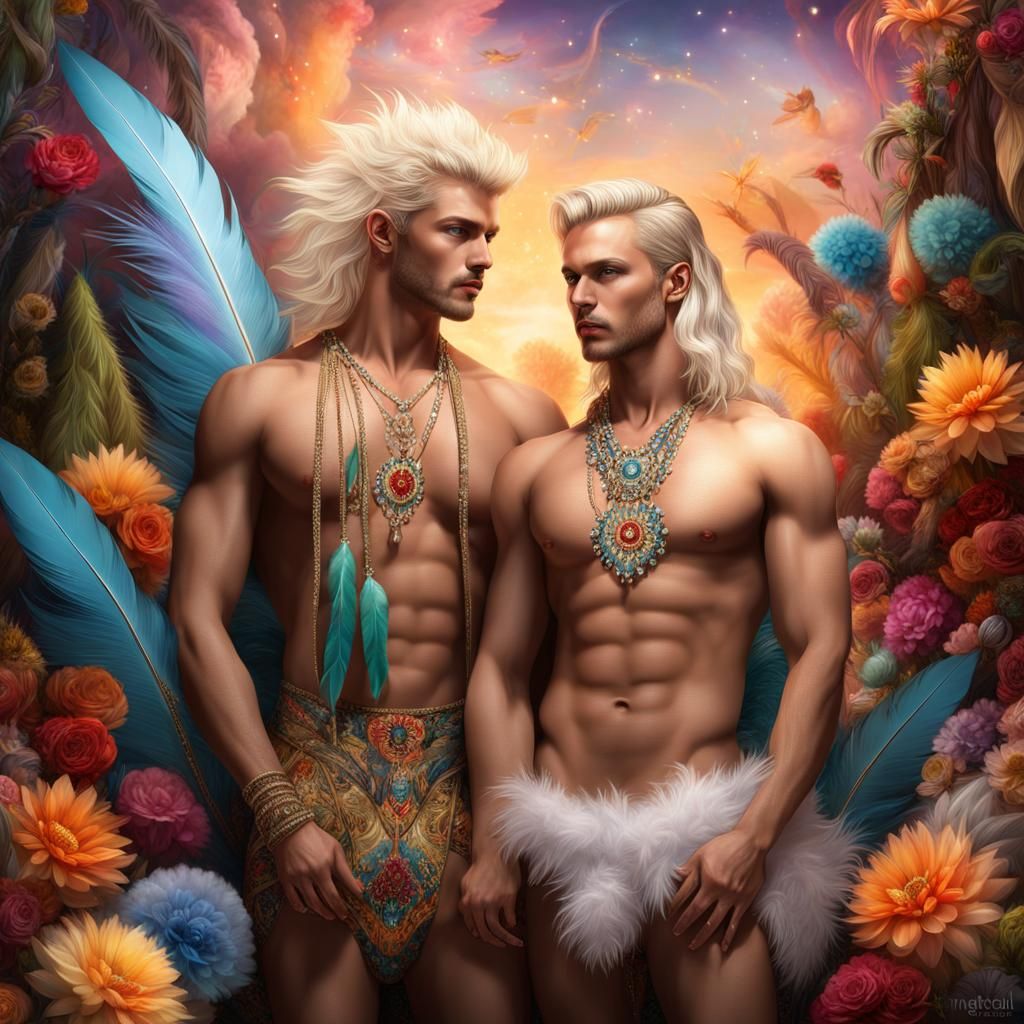 Luminous Backless Males in Fantasy Circus Hall